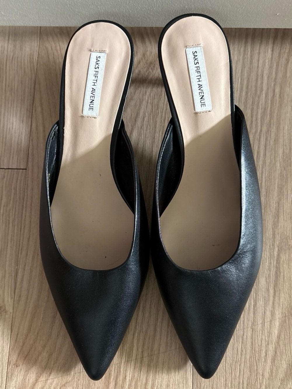 Saks Fifth Avenue Black Pointed-Toe Slip-On Mules